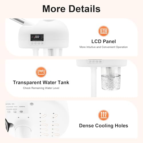 Standing Facial Steamer with LCD Timer 0-20min, Ozone Face Steamer Machine, Movable Pedicure Steamer with Wheels & Adjustable Height, Portable Skin Care Spa for Home Beauty Salon - Image 5