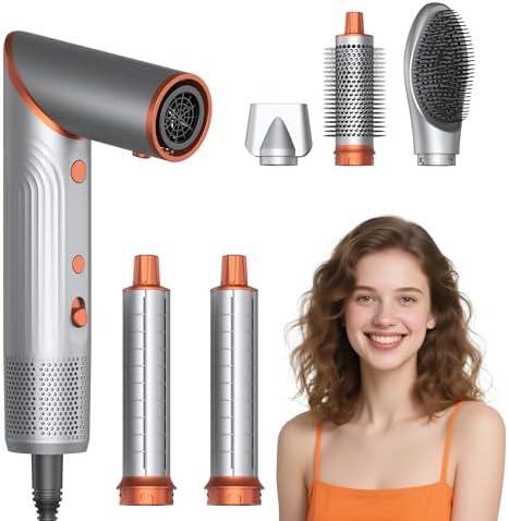 90 Degree Rotating Air Styler, 5 in 1 Hot Air Comb Set, Silver by StyleFi
