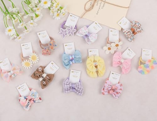 30pcs 1.2 Inches Baby Hair Ties with Bows Elastics Ponytail Holders Bows Tiny Rubber Ribbon Hair Bands For Girls Infants Hair Accessories - Image 2