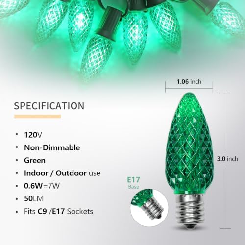 C9 LED Christmas Lights Outdoor Replacement Bulbs Green - Image 2