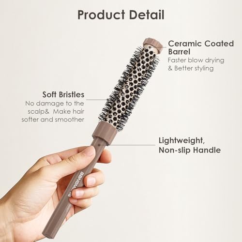BANGMENG 3 Pieces Small Round Brush Set, 3/7 1/2 5/8 Inch Barrel HairBrush for Blow Drying, Soft Bristles Style Volumize Hair Brush for Women Men Short Hair, Bangs, Roots, Curling, Straight - Image 3