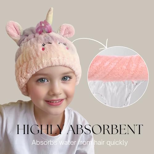 Microfiber Hair Towel Wrap for Kids, Unicorn Toddler Quick Drying Cap - Image 5