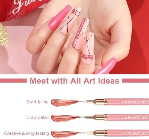 Artdone Metallic Nail Art Pens, Liner Brushes Set, 5PCS Pink Nail Tools - Image 5