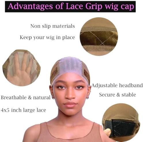 Lace Wig Grip Cap for Glueless Wig 4x5 Transparent Lace Reusable Wig Caps, Wig Grip Band for Lace Front Wigs to Keep Wigs in Place, Adjustable Wig Cap with Non Slip Grip Band for Women (Light Brown) - Image 3