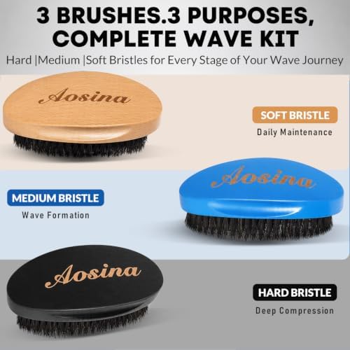 Boar Bristle Hair Brush for Men, Soft Medium Hard Wave Brush Kit, 360 Waves - Image 2