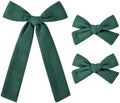DEEKA Dark Green Cotton Linen Hair Bows 2 Sizes 5"&3.5" Soft Hair Bow set for Toddler Girls Long Ponytail Knot Bows Alligator Clip Hair Accessories for Little School Girls (Dark Green) by DEEKA