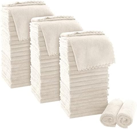 MOONQUEEN Ultra Soft Premium Washcloths Set - 12 x 12 inches - 72 Pack - Quick Drying - Highly Absorbent Coral Velvet Bathroom Wash Clothes (Cream) by MOONQUEEN
