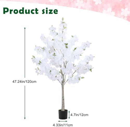 2 Pack White Artificial Cherry Blossom Tree, 4FT Faux Sakura Flowers Decor - Image 7