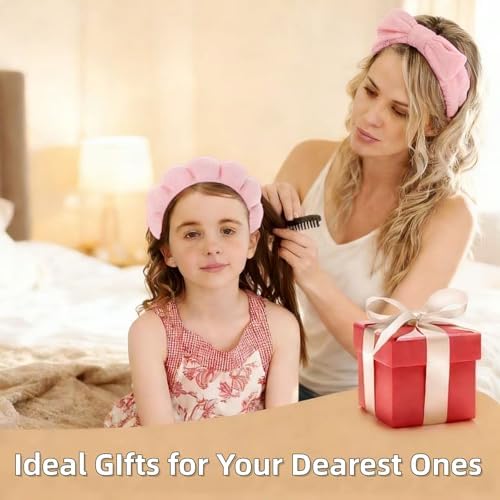 7 Pcs Spa Set, Facial Headband and Wristband Set, Skincare Accessories, College Style Girl Idea Gifts, Hair Accessories for Women and Girls（ Coral Pink） - Image 5