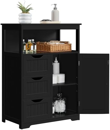 Yaheetech Large Freestanding Bathroom Storage Cabinet with 3 Drawers, Black by Yaheetech