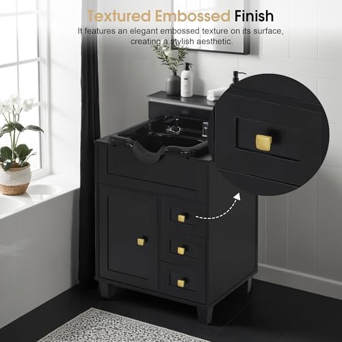 BarberPub Barber Storage Shampoo Station with Bowl & Cabinet 7131 (Black) - Image 4