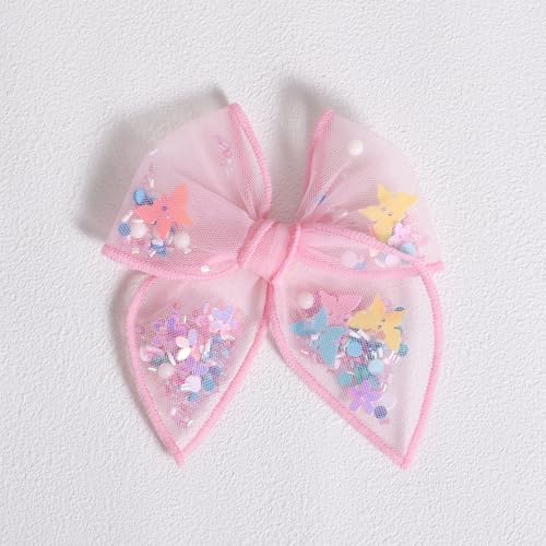 Floral Butterfly Fairy Hair Bow Clips 4" for Girls Women, 2pc Pink Mesh Tulle Shaker Fable Bow Alligator Hairpins, Spring Summer Birthday Wedding Party Dress Accessory Gift - Image 6