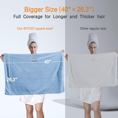 Large Microfiber Hair Towel Wrap for Women, Anti Frizz Hair Drying Towel with Elastic Strap, Fast Dry | Super Absorbent | Quick Dry Hair Turban for Wet, Curly, Long & Thick Hair -Blue - Image 3