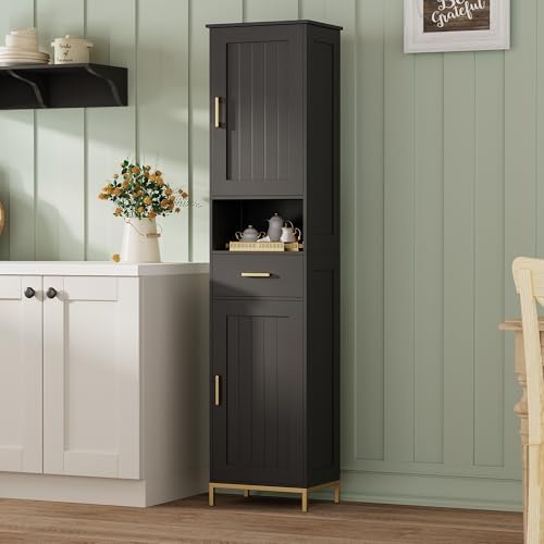 Homhedy 67" H Bathroom Storage Cabinet, Tall Bathroom Cabinet, Black - Image 6
