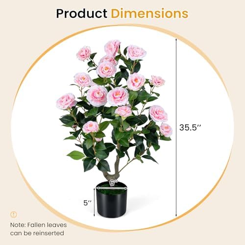 Goplus 35.5’’ Artificial Camellia Tree, Flower Plants Artificial Tree - Image 3