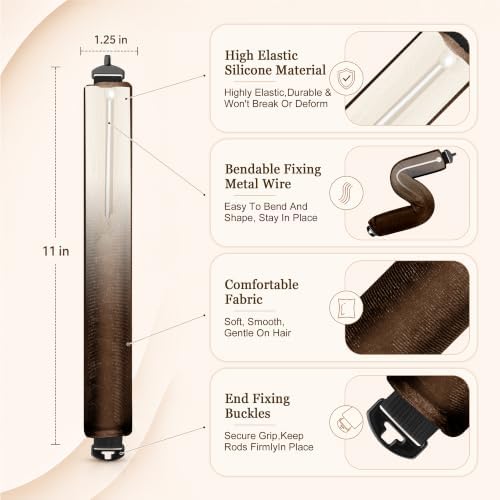 Luckybear Overnight Heatless Hair Curler, Curling Flexi Rods, 3PCS Brown - Image 4
