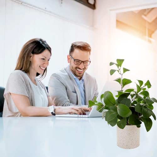 AlphaAcc Fake Plants Greenery Ficus Leaf Artificial Plant Indoor Bathroom Potted Faux Plant Decor with White Marble Planter for Kitchen Counter Bedroom Office Coffee Table Decoration - Image 3