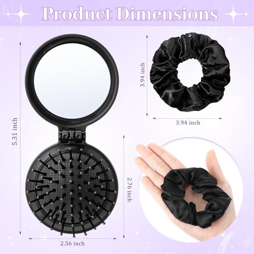 Sliner 24 Pcs Mini Hair Brush with Mirror and Scrunchies, Black - Image 2