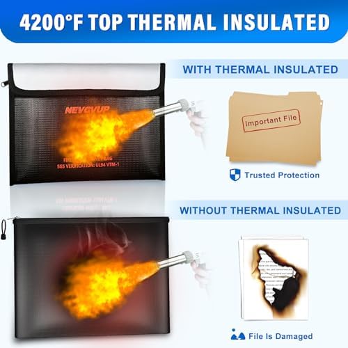 4200°F Fireproof Money Bag - Upgraded Heat Insulated, 9.8 x 6.5" Small Fireproof Document Bags with Waterproof Zipper, fire Water Proof Safe Pouch Set for Valuables, Fireproof Edging, Fire Bag 2packs - Image 4