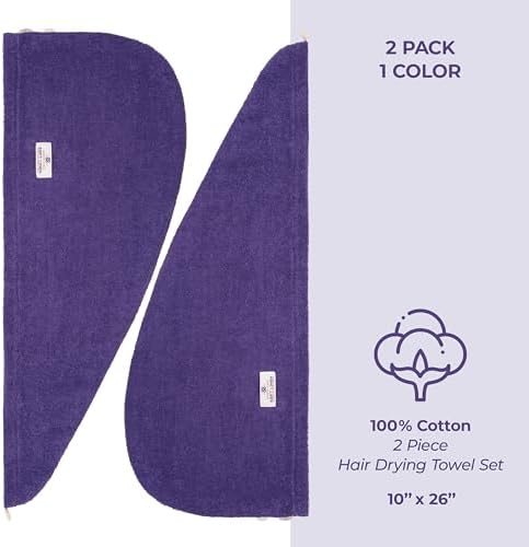 American Soft Linen 100% Cotton Hair Towel Cap and Wrap for Long Curly Anti Frizz Hair, Absorbent 2 Pack, Purple - Image 4