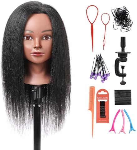 SOPHIRE 14" 100% Real Hair Mannequin Head with stand, Hairdresser Cosmetology Mannequin Manikin Training Practice Doll Head for Braiding Hairstyling - Black by Unknown