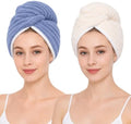 2 Pack Microfiber Hair Towel Wraps, Quick Dry Turbans, White & Blue by Unknown