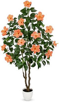 Briful Artificial Hibiscus Tree 5.25ft Tall Real Touch Fake Tree with Orange Flowers Potted Faux Plant Indoor Realistic Floor Plants for Front Porch Outdoor Home, Patio Decor by Briful