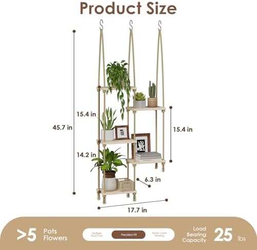 Bamworld Hanging Shelves Plant Hanger Indoor Window Plant Shelves - Image 2