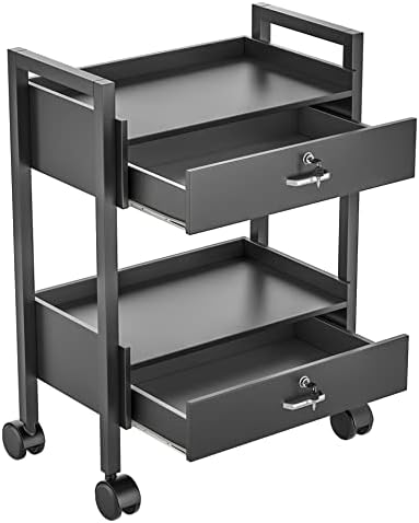 Salon Beauty Cabinet Cart Trolley 2-Layer Rolling Storage Drawer Organizer Wheels Lockable Tool Salon Station Barber Stylist Equipment Makeup Spa Cart (Black-2 Layer) - Image 7