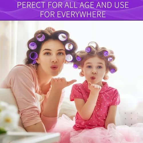 Hair Rollers, 12 Pack Self Grip Salon Hairdressing Curlers, DIY Curly Hairstyle, Large Rollers 1.57In Deep Purple - Image 7