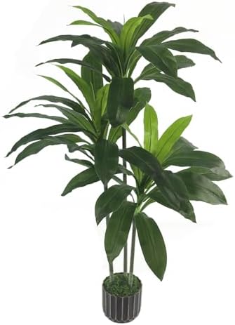 4FT Artificial Dracaena Tree with Black Pot, Large Faux Plants Indoor by Unknown