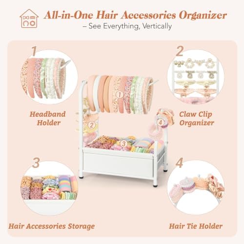 Keebofly Headband Holder Stand, Versatile Hair Accessories Organizer for Scrunchies, Hair Ties, Bows & Claw Clips - Large Compact Hair Accessories Storage for Girls, Women, Babies - Image 2