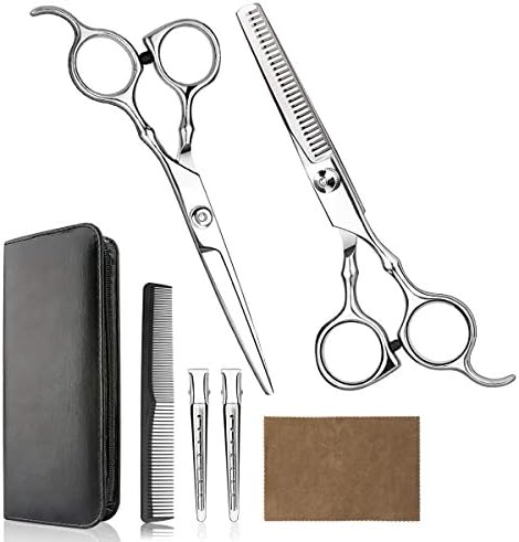 Hair Cutting Scissors Professional Home Haircutting Barber/Salon Thinning Shears Kit with Comb and Case for Men/Women (Silver) by Himart