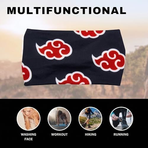 Anime Wave Headband for Men & Women – Adjustable Satin Compression Headband with Hook-and-Loop Strap for Sports, Gym, Running & Hair Control (Red Cloud) - Image 5