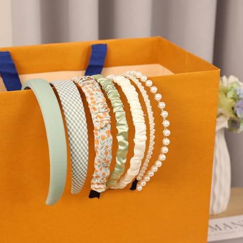 7 Pcs Headbands for Women Girls, Non Slip Cute Pearl Floral Padded Vintage Wide Fashion Multi-style Headbands for Girls - Image 4