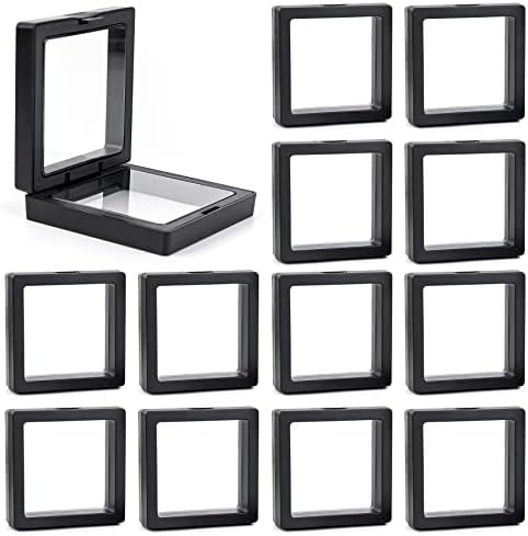 Framendino, 20 Pack Black 3D Floating Frame Display Case Challenge Coin 2.8x2.8x0.8 Holder Stands Jewelry Storage Box for AA Medallion Shells Gems by Framendino