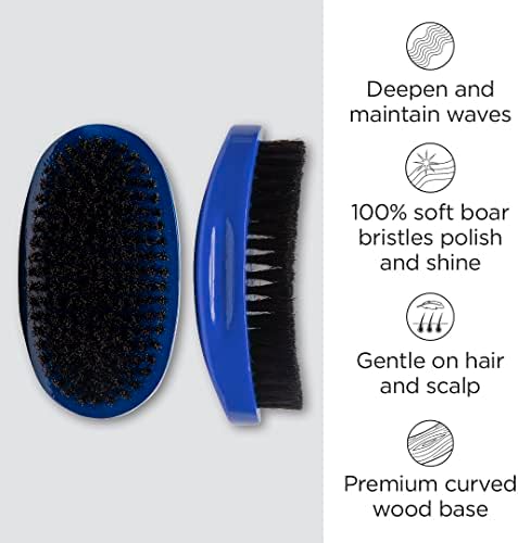 Diane Men’s Prestige 100% Soft Boar Bristle Curved Military Wave Brush for Styling and Wave Maintenance, Perfect for Short Cuts, Fades, and Fine, Wavy or Curly Hair, Blue - Image 2