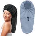 2 Pcs Large Shower Cap for Braids, Extra Long Shower Cap for Women Long Hair & Locs, Waterproof Hair Bonnets for Dreadlocks Drawstring Bath Caps for Women & Men (Black, Grey) by Unknown