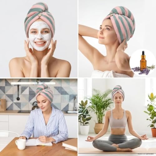 3 Pack Microfiber Hair Towel Wrap for Women, Fast Drying Hair Turban with Button, Anti-Frizz Large Hair Towel for All Hair Styles, Soft & Absorbent Hair Drying Towel - Image 7