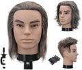 12" Male Barber Mannequin Head, 100% Real Human Hair Salt & Pepper Pale Ash Grey White Hair, Hair Cutting Styling Practice Manikin for Hairdresser Training, Free Clamp Stand Included (Black and white) by Unknown