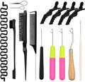 Nalexmi Crochet Hooks for Hair, Latch Hook Crochet Needle Set for Braiding, Locs, Dreadlocks and Passion Twist Extensions, with Tail Comb and Duckbill Hair Clips, Pink Styling Kit (15, Black) by Nalexmimeetyousweet