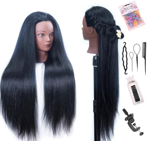 Mannequin Head with Hair 26" doll head for hair styling black by YANZIJF