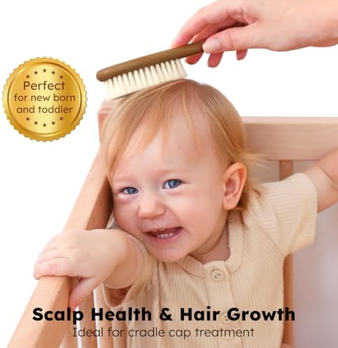 Yoofoss 4 Piece Baby Hair Brush and Comb Set, Wooden Baby Hair Brush with Natural Ultra Soft Goat Hair, Baby Comb Set for Boy, Girl - Walnut - Image 3