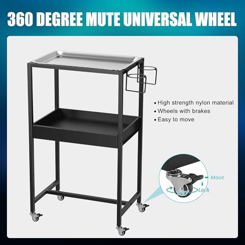 POARMEEY 2-Tier Stainless Steel Tray Tattoo Cart with Wheels - Image 5