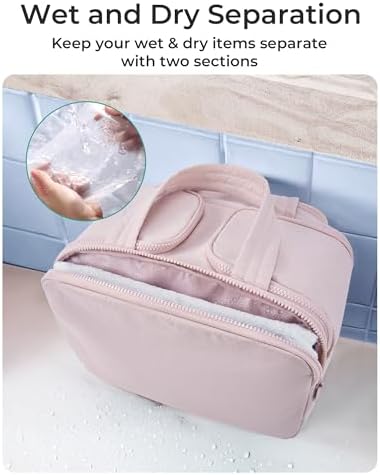 BAGSMART Travel Toiletry Bag, Crush Toiletry Bag for Women, Wide-open Puffy Toiletry Bags for Traveling, Large Travel Cosmetic Makeup Bag Organizer for Accessories,Toiletrie, Pink - Image 5