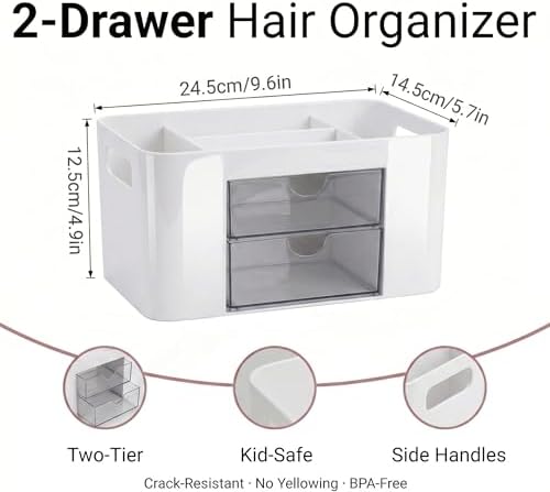 Hair Accessories Organizer for Girls, 2 Drawers & 3 Slots, White - Image 3
