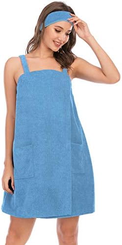 Veseacky Women Bath Wrap Towel for Womens Shower with Pocket Adjustable Spa Robe & Facial Headband - Image 3