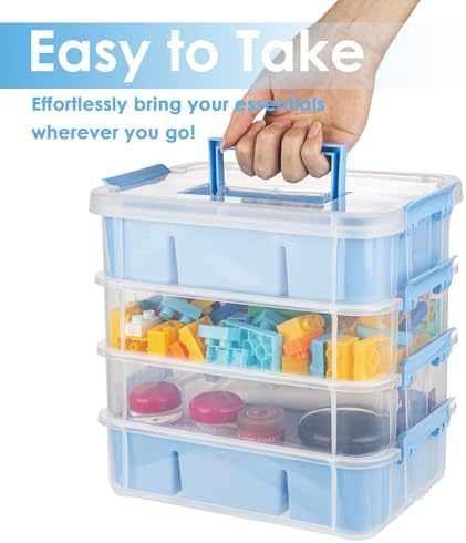 CraftGenes Art Supply Storage Organizer, 4-Tier 10 Qt Box, 2 Trays, Blue - Image 6