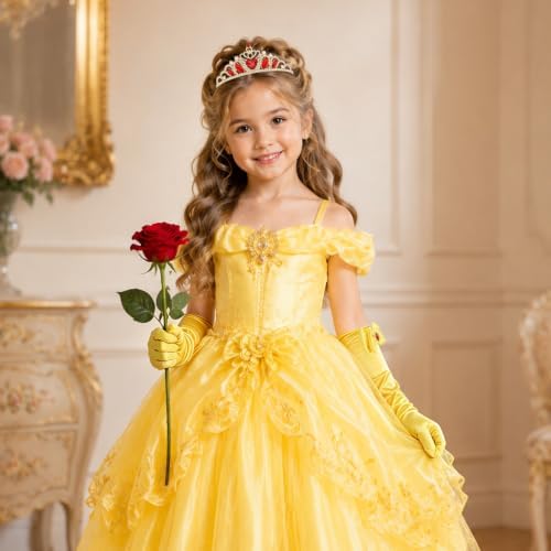 Princess Costume Accessories Crown Rose Hair Bow Yellow Gloves Kit - Image 4