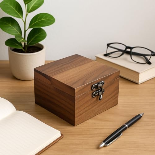 Handcrafted Walnut Wood Keepsake Box – 4.3 x 4.3 x 2.5 inch – Jewelry, Watch & Gift Storage Box – Rustic Wooden Box for Wedding, Birthday, Christmas - Image 2